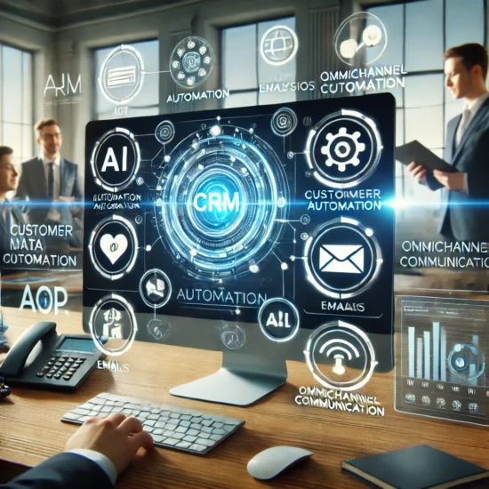 les tendances 2025 pour les fournisseurs VoIP et les centres d’appels, incluant des icônes représentant la technologie VoIP, l’IA et des outils analytiques