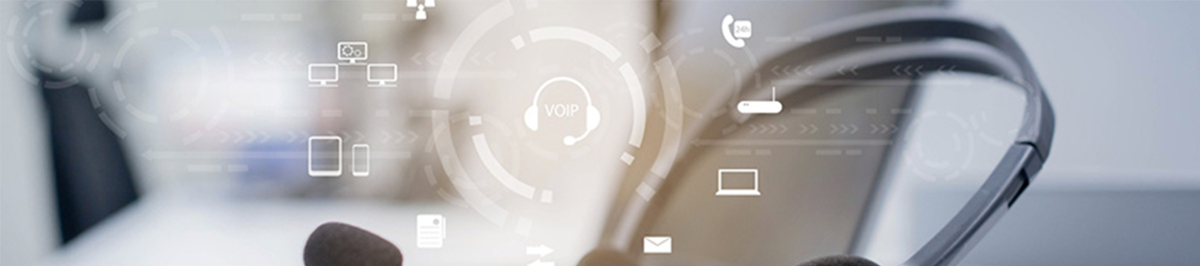 Illustration montrant le processus de choix d’une solution VoIP pour les entreprises, avec des icônes représentant la communication et la connectivité