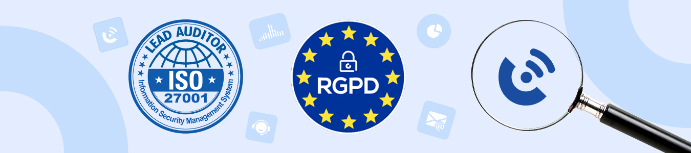 Illustration montrant la conformité RGPD et ISO 27001 comme piliers essentiels pour sécuriser les communications d’entreprise et protéger les données personnelles