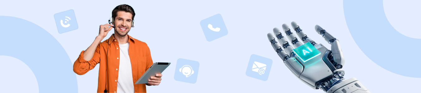 Illustration montrant l’intégration d’un logiciel de support client avec une solution VoIP et IA pour améliorer les interactions clients