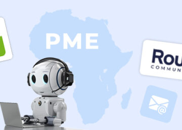 Illustration montrant une solution VoIP pour les PME en Afrique, incluant des numéros gratuits, l’intelligence artificielle et des outils de communication efficaces