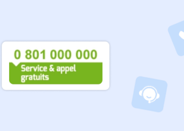 Illustration montrant un opérateur souriant avec un numéro mnémonique facile à retenir, accompagné de l’indication "Service & appel gratuits"