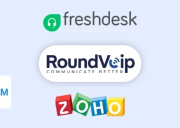 Illustration montrant l’intégration de la VoIP avec des CRM populaires comme HubSpot, Salesforce et Zoho pour optimiser la gestion des appels et les interactions clients